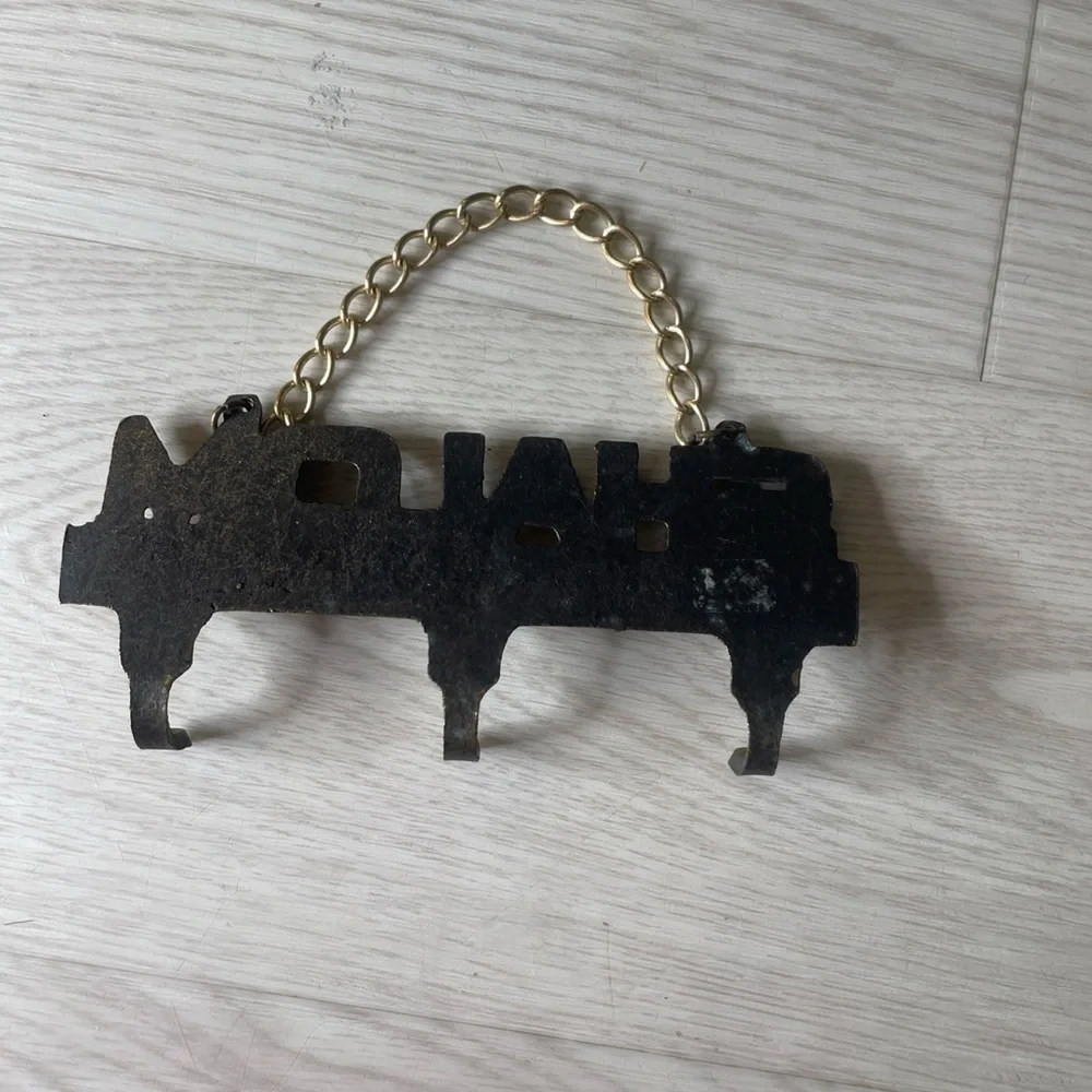 Vintage Shalom Brass Hanging Key Holder Hanger 3 Hooks